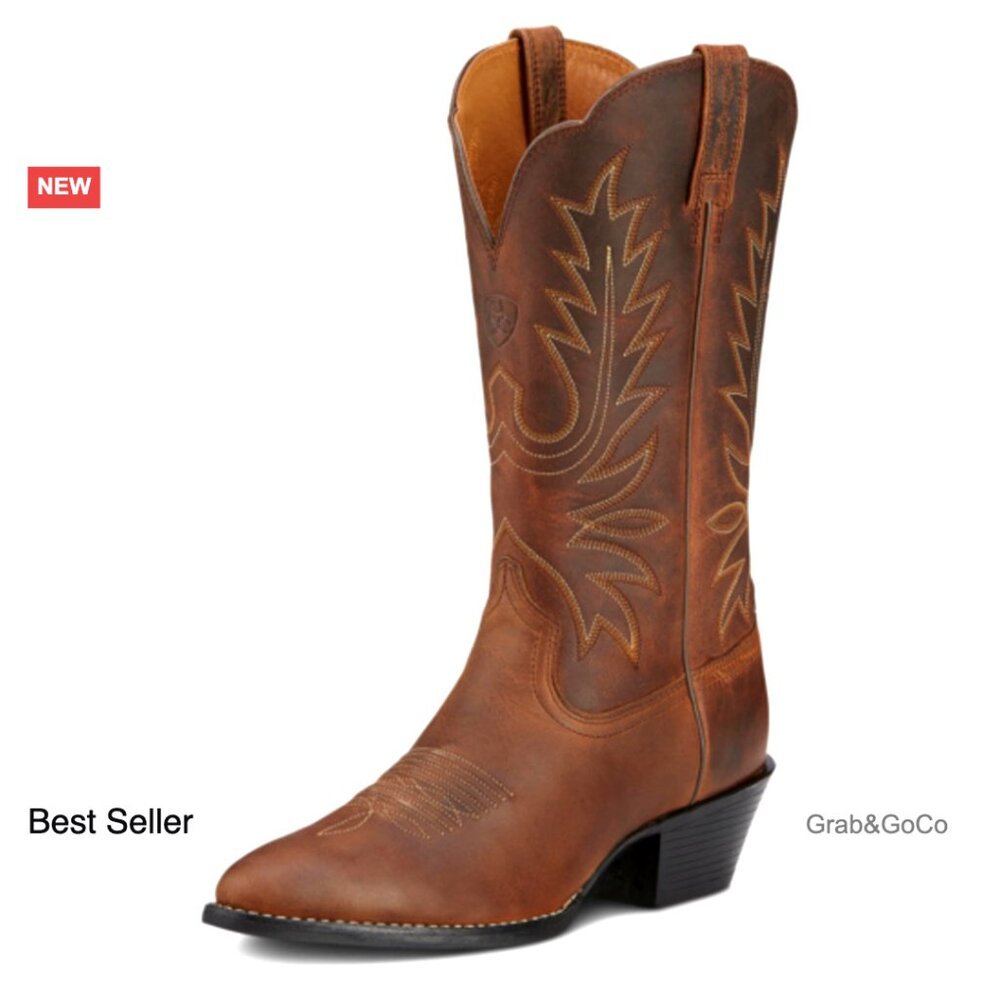 Western Cowboy Boots R Toe Leather Workwear Classic Comfort Ats Technology